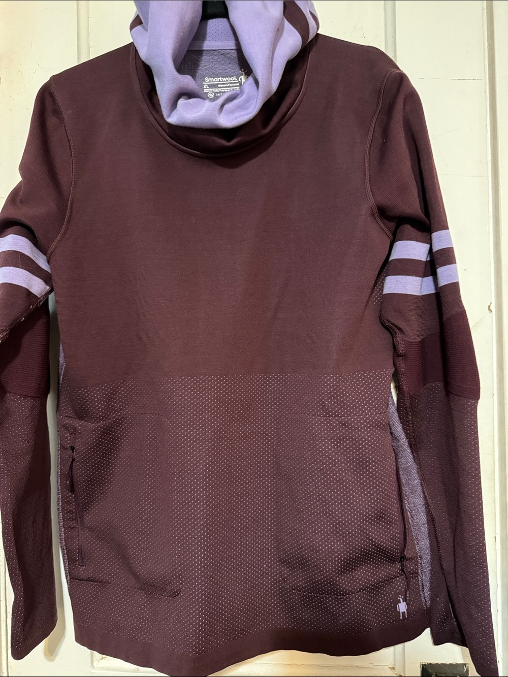 Smartwool women’s Maroon Turtleneck Sweater with Lilac Stripes